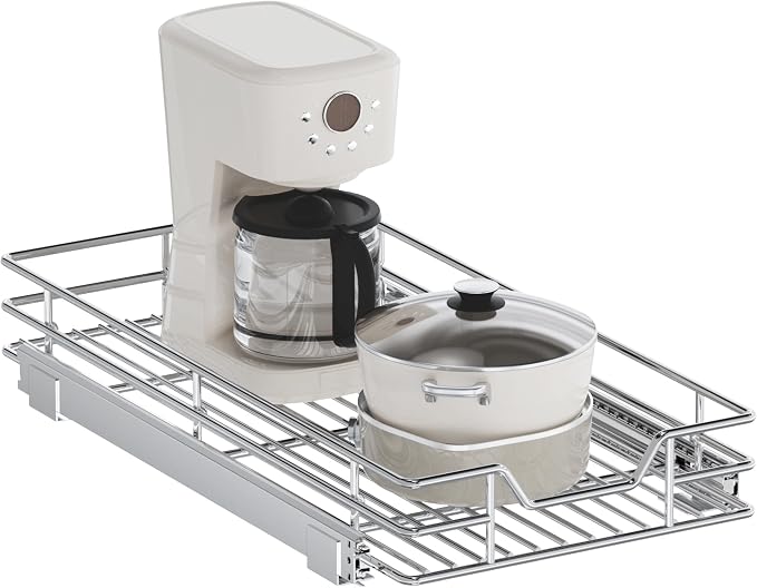 Pull Out Cabinet Organizer, 12.5" W x 21.5" D, Heavy Duty Chrome Slide Out Shelf for Narrow Base Cabinets, Sliding Wire Basket Drawer for Spices, Bottles, Snacks & Cleaning Supplies by Unknown