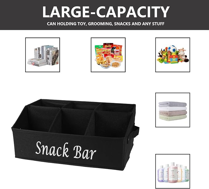Snack Organizer for Countertop, Fabric Snack Bar Station with Handles, 6 Compartment Container, Black 【Patent Pending】 - Image 6