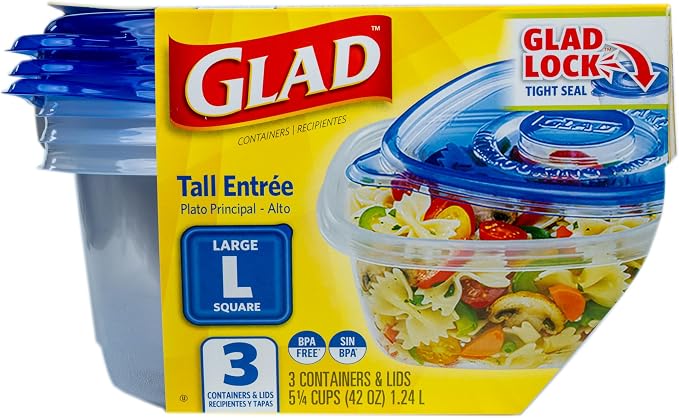 Glad GladWare Tall Entree Containers, Large Square, 42 Oz, 3 Count, 6-Pack | Lock-tight seal for meal prep and lunches in a tall square format; microwave and dishwasher safe - Image 2