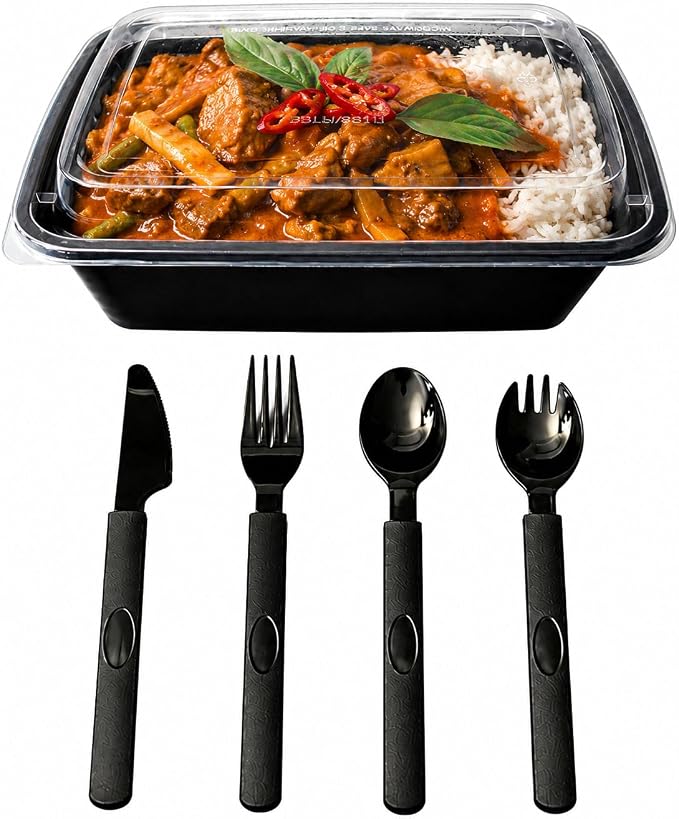 NEW Meal Prep Containers 38oz Lids Utensils 50-Pack 300 Pieces Reusable Sturdy Plastic Bento Box Single Compartment Takeout Food Stackable Leakproof Storage BPA-Free Microwave Freezer Dishwasher by Unknown