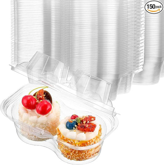 Eaasty 150 Pcs 2 Compartment Plastic Cupcake Containers Disposable Deep Cupcake Carrier Holder Box with Lids Stackable Clear Dessert Container for Muffin Pies Weddings Birthday Party by Eaasty