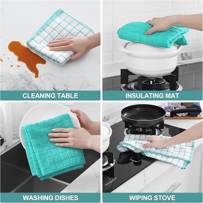 Homaxy Large Premium Cotton Kitchen Towels 16"x 28", 4 Pack, Aqua | Natural Ring Spun 390 GSM Dish Towels, Super Absorbent Terry Kitchen Hand Towels, Soft Tea Towels with Hanging Loop - Image 6
