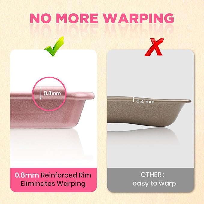 Saker 3-Piece Heavy Duty Carbon Steel Baking Sheets Set,Non-Stick Cookie | | Oven Safe, Even Heating, for Baking, Roasting, Cooking – Professional Grade (Pink) - Image 3