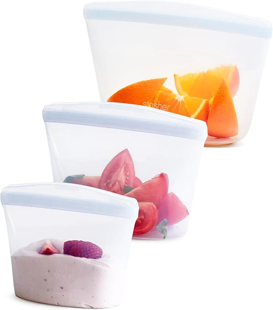 Stasher Premium Reusable Silicone Food Storage Bags, 3-Pack, Clear | Food-Safe Silicone, Eco-Friendly, Reusable Freezer Bags, Microwave, Dishwasher, Oven, Snack Bags, Lunch Containers, Meal Prep by Stasher