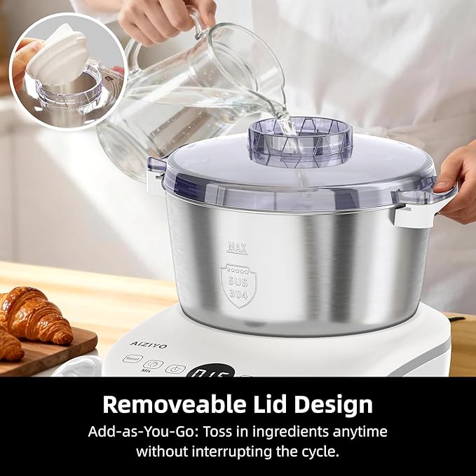 AIZIYO DoughChief, 5.3QT Dough Mixer, Dough Maker with Ferment Function, 304 Stainless Steel Bowl, Removeable lid, Touch Panel Control, Electric Dough Proofing Box for Pizza & Bread - Image 6