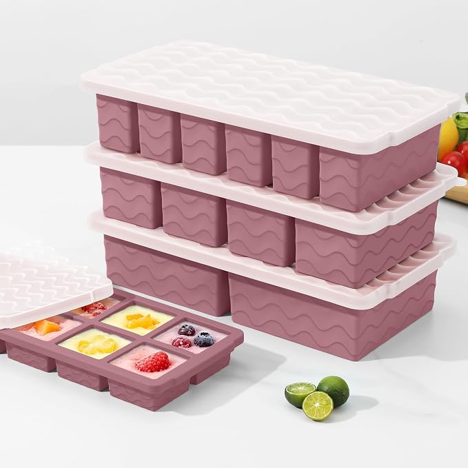 Silicone Freezer Trays with Lid (4-Pack), 1-Cup, 2-Cup, 1/2-Cup & 2-Tbsp Silicone Freezer Molds, Stackable Soup Freezer Meal Prep Containers,Ice Cube Tray for Making Sauce,Smoothies,Yogurt Bites - Image 9