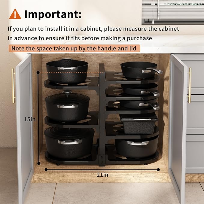 Adjustable Heavy Duty Pots and Pans Organizer Under Cabinet, 8-Tier Pot and Pan Organizers Inside Cabinet, Kitchen Cabinet Organizers and Storage, Black - Image 5
