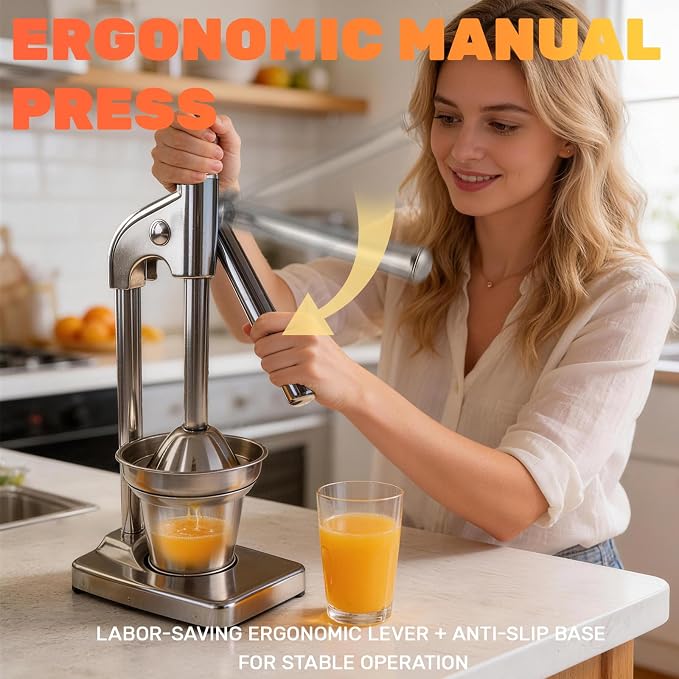Fruit Juice Squeezer,Manual Juicer Hand Press,Orange Lemon Squeezer,Heavy Duty Manual Juicer,Professional Citrus Juicer Fruit Juice,Easy to Clean (Silver) - Image 6