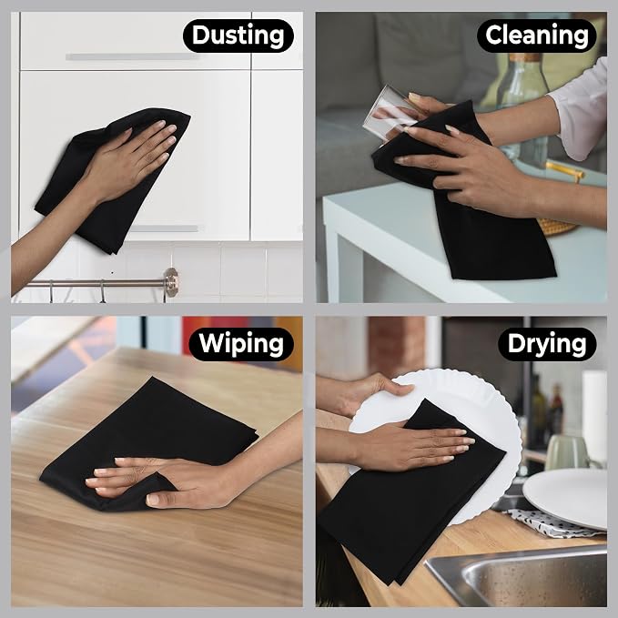 Urban Villa Kitchen Towels Cotton Dish Towels 20”x30” (Set of 3) Black - Image 2