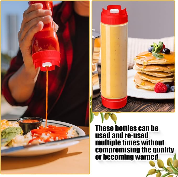 Roshtia 16 Pcs 16 oz Squeeze Bottle Condiment Squeeze Bottle Inverted Plastic Squeeze Bottle for Sauce Refillable Self Sealing Sauce Dispenser for Liquids Reusable Restaurants Kitchen(Red) - Image 4