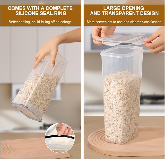Cozary 2.8L Airtight Food Containers 4 Pieces, Plastic Food Containers with Label, BPA-Free, Airtight Food Storage Jars for Pasta, Cereals, Muesli, Flour - Image 4