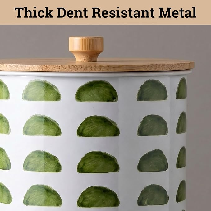 Kitchen Canisters for Countertop Set of 4, Patterned Iron w/ Airtight Lids | Airtight Easy Open Bamboo Lids - Dent-Resistant Thick Metal - Sturdy Comfortable Bamboo Handles - Unique Printed Pattern - Image 6
