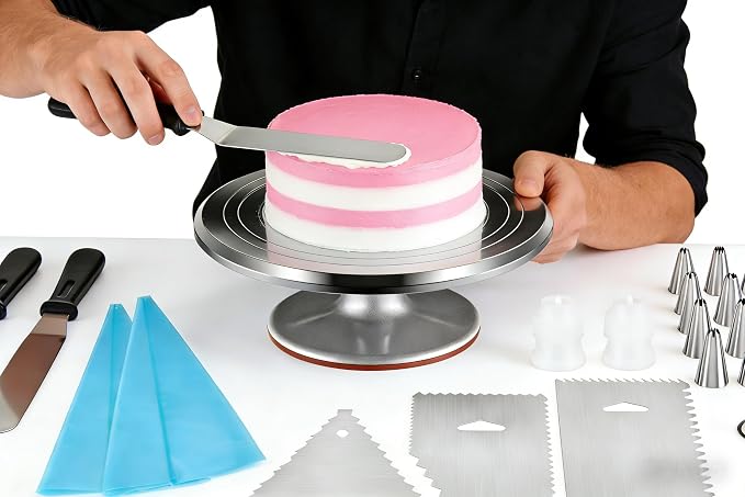 Cake Decorating Kit 35 Pieces - 24 Piping Tips Set with 12 Inch Turntable, Reusable Pastry Bag, Icing Spatula, Scraper, Couplers - Baking Tools for Beginners, Professional Cake Decorating Supplies - Image 2