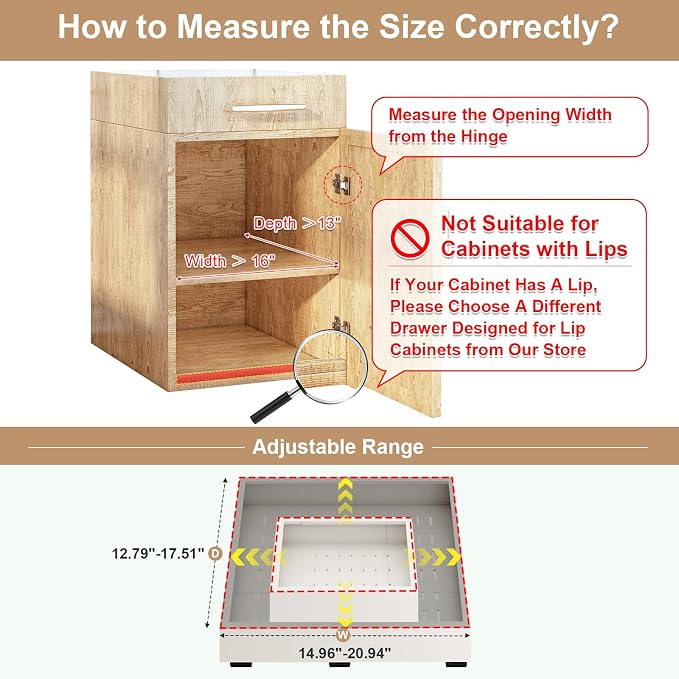 Fokyfok 2Pc Pull out Cabinet Organizer,16"-21"W,13"-17"D,Expandable | No Drill,Adjustable,Roll out Drawers,Adhesive Sliding Drawers,Slide out Shelves for Cabinets Without Lip,Kitchen,Pantry,White - Image 2