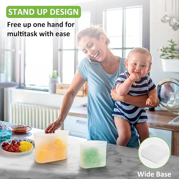 Reusable Sandwich & Snack Bags, 8 Pack 100% Silicone Stand Up Zip Lock Food Storage Bags for Food Container, Freezer Microwave Oven Dishwasher Safe, 4 Small 4 Extra Small, Translucent - Image 4