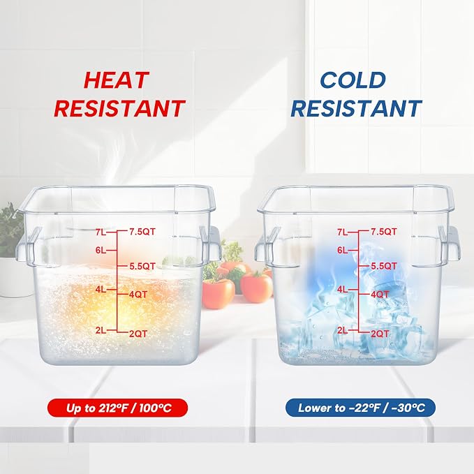 4 Pack 8QT Square Food Storage Containers with Lids | Clear NSF polycarbonate containers with scale, label and measuring cup, stackable for prep, storage, freezer. Dishwasher safe - Image 5