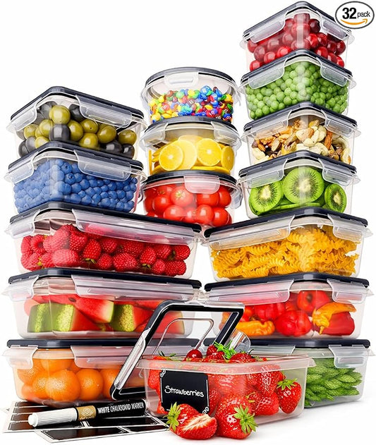 Chef's Path 32 Piece Airtight Food Storage Containers with Easy Snap Lids, 16 Containers and Lids, Stackable Kitchen and Pantry Canisters for Meal Prep and Food Storage - Transparent by ChefsPath