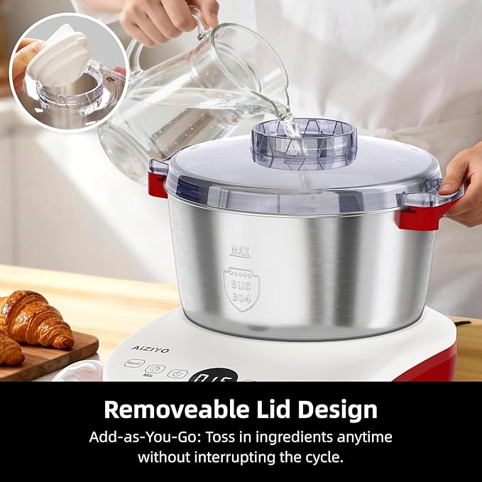 AIZIYO DoughChief, 5.3QT Dough Maker, Dough Mixer with Ferment Function, Bread Maker with 304 Stainless Steel Bowl, Removeable lid, Touch Panel Control, Dough Proofing Box for Pizza & Bread - Image 6
