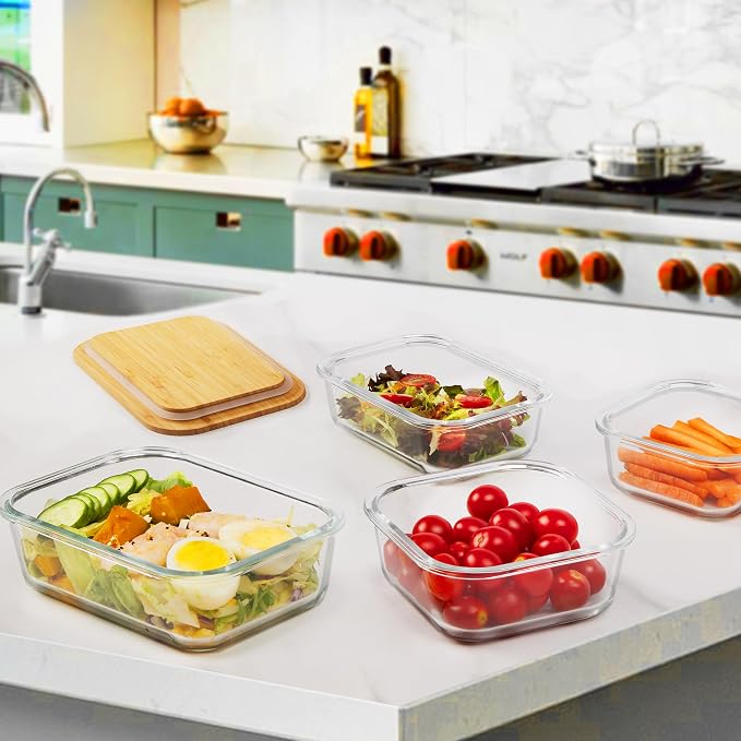 Vtopmart 4 Pack Glass Food Storage Containers with Bamboo Lids Meal Prep | Reusable Meal Prep Containers for Leftovers, Lunch & Kitchen Storage, Microwave, Oven, Freezer and Dishwasher Safe - Image 7