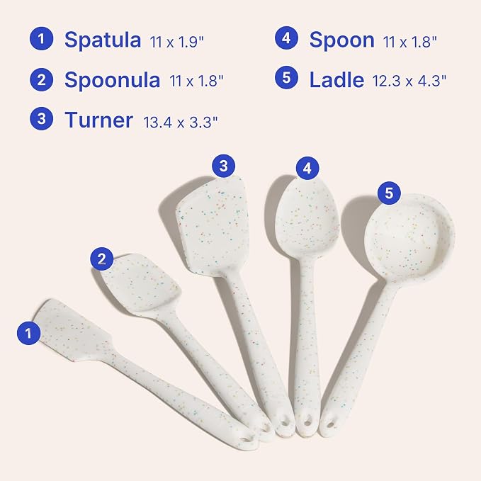 GIR 5-Piece Silicone Kitchen Utensils Set, Non-Toxic Cooking Utensils for Cooking and Baking, Heat Resistant, Food Grade, Dishwasher Safe Rubber Spatula, Ladle, Spoon - Party Confetti - Image 6
