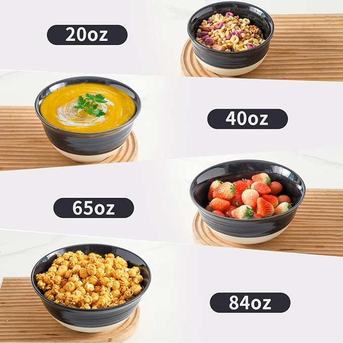 HASENSE Nesting Ceramic Mixing Bowls Set of 4, 2.5/1.5/1.0/0.5 Qt Black & Beige Stoneware Bowls, Farmhouse Bowls for Cooking, Baking, Fruit & Holiday Serving, Dishwasher & Microwave Safe - Image 5