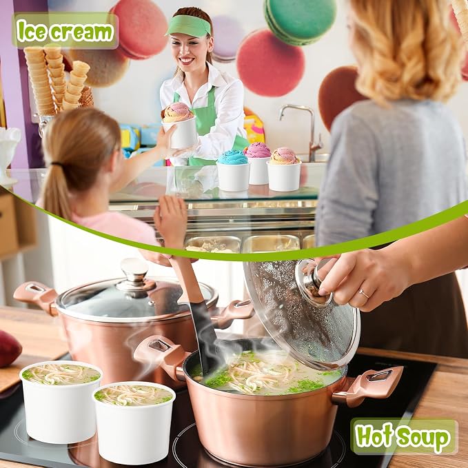 Fulmoon 100 Pack Paper Soup Containers with Lids Disposable Paper Food Containers with Vented Lid Kraft Ice Cream Cake Dessert Cups Soup Bowl for Party Hot Food Fruit Microwave(12 oz,White) - Image 5