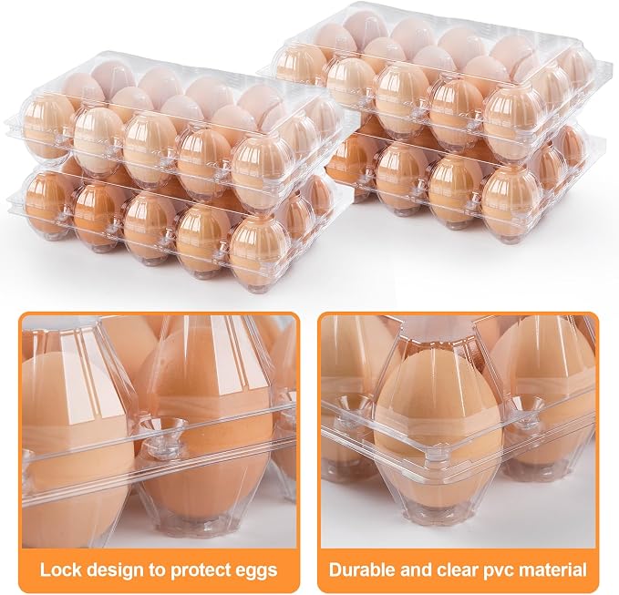 55 Pack Egg Cartons Cheap Bulk,Plastic Egg Carton 3x5 Grids | 15 Count Clear Egg Cartons, Reusable Egg Holder Egg Trays for Family, Chicken Farm, Markets Display - Medium Egg Container - Image 3