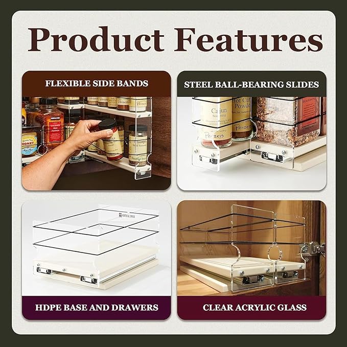 Sliding Spice Rack Organizer for Cabinets - Pull Out Shelves for Upper Kitchen Cabinets - Cabinet Organizer/Storage - 1 Tier - 3.45" x 5.0" x 10.6"(Cream, Partially Assembled) - Image 6