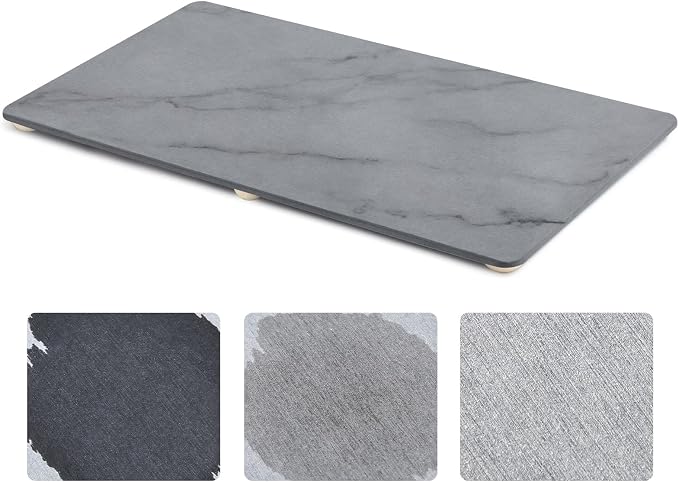 1 Pcs 32" x 18" Extra Large Stone Dish Drying Mat for Kitchen Counter Marble Diatomaceous Earth Mat with Wooden Feet Absorbent Quick Dry for Pot Dishes Bottles Cups Bottles Tableware by Ferrochef