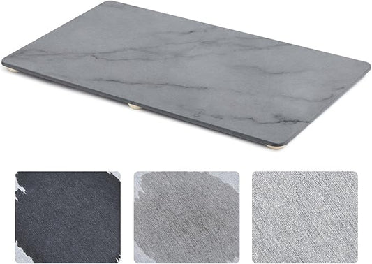 1 Pcs 32" x 18" Extra Large Stone Dish Drying Mat for Kitchen Counter Marble Diatomaceous Earth Mat with Wooden Feet Absorbent Quick Dry for Pot Dishes Bottles Cups Bottles Tableware by Ferrochef