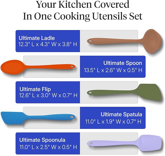 GIR: Get It Right 5 Piece Silicone Ultimate Kitchen Utensils Set - Ladle, Spatula, Flip, Spoon & Spoonula - Non-Toxic Cooking Utensils for Nonstick Cookware, Cooking and Baking - Mediterranean - Image 3