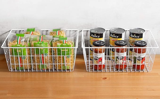 Redrubbit Wire Storage Baskets, Large Farmhouse Metal Freezer Basket Storage Organizer Bins with Handles for Kitchen Cabinets, Pantry, Closets, Bedrooms, Bathrooms, Set of 4, White - Image 4