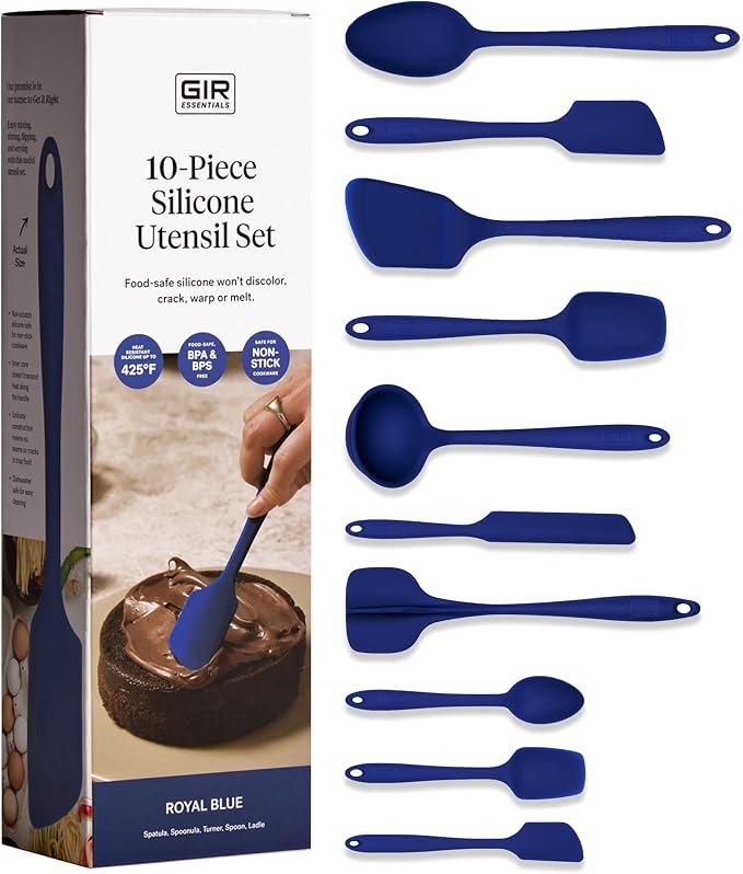 GIR: Get It Right 10-Piece Silicone Essentials Kitchen utensils set - Ladle, Spatula, Flip, Spoon & Spoonula - Non toxic cooking utensils for Nonstick Cookware, Cooking and Baking - Royal Blue by GIRGetItRight
