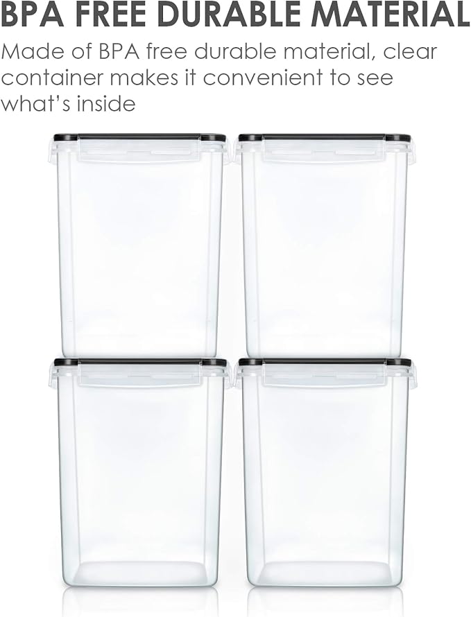 Vtopmart 5.2L Flour Sugar Storage Containers, 4 PCS, Black | For Bulk Flour and Sugar Storage, Airtight Seal, Multiple Sizes, BPA Free, Food Grade Material, Dishwasher Safe (Not Lids) - Image 3