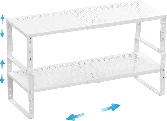 Expandable,Adjustable & Stackable Spice Rack, Cabinet Kitchen Countertop Shelf Organizer,Metal Pantry Storage Shelves - Space-Saving Storage Solution(2Packs/White/Medium) by Goodqualityproducts