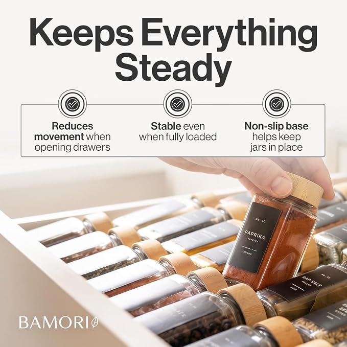 Bamboo Spice Drawer Organizer, Expandable 12 to 23 Inch Insert Holds 48 Jars, 4 Tier Seasoning Rack for Kitchen Drawer or Countertop, Adjustable Wood Spice Organizer - Image 5