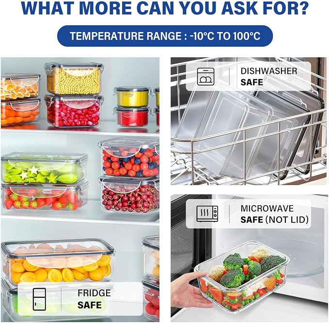 24 Pack Food Storage Container Set with Airtight Lids, Labels & Pen | Multiple Sizes, Leak-Proof Lunch Boxes for Meal Prep, BPA-Free Clear Plastic Containers, for Home & Kitchen Organization - Image 3
