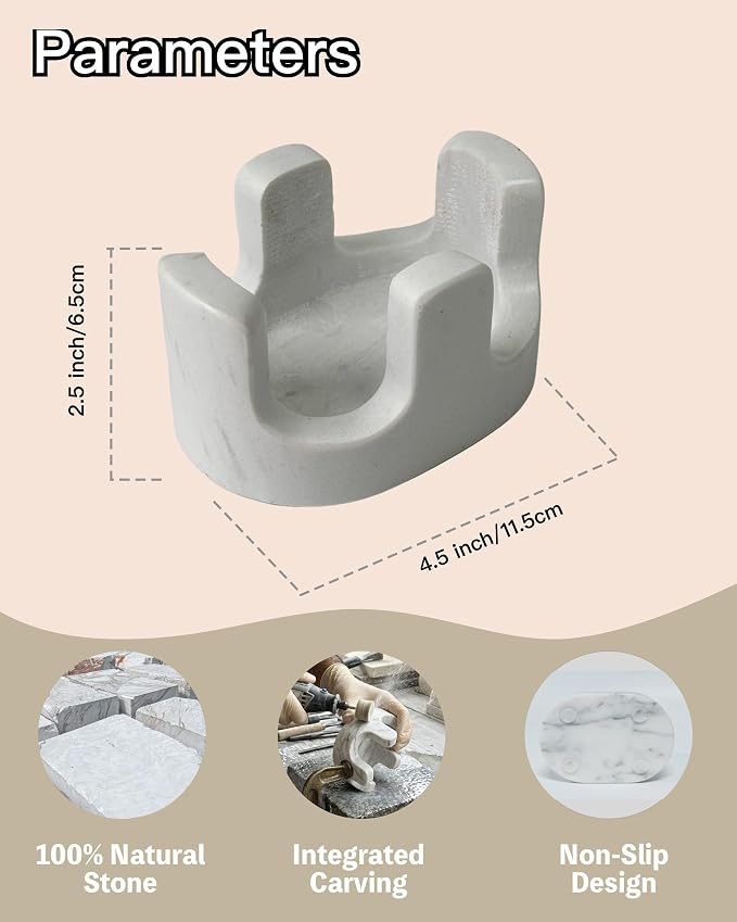 White Marble Sponge Holder for Kitchen Sink, Dual Slot Stone Caddy,Carrara White | 2-in-1 Natural Stone Sponge & Brush Holder, Raised Edge Helps Catch Water, Keeps Countertops Dry , Keeps Countertop Dry - Image 2