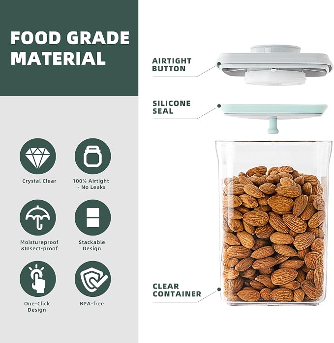 Pop Top Food Storage Containers, 0.5 Qt & 1.5 Qt Airtight Jars | Clear Stackable Kitchen Jars for Oats, Coffee, Sugar, Nuts and Snacks, Designed for Breakfast Stations and Small Cabinets - Image 5