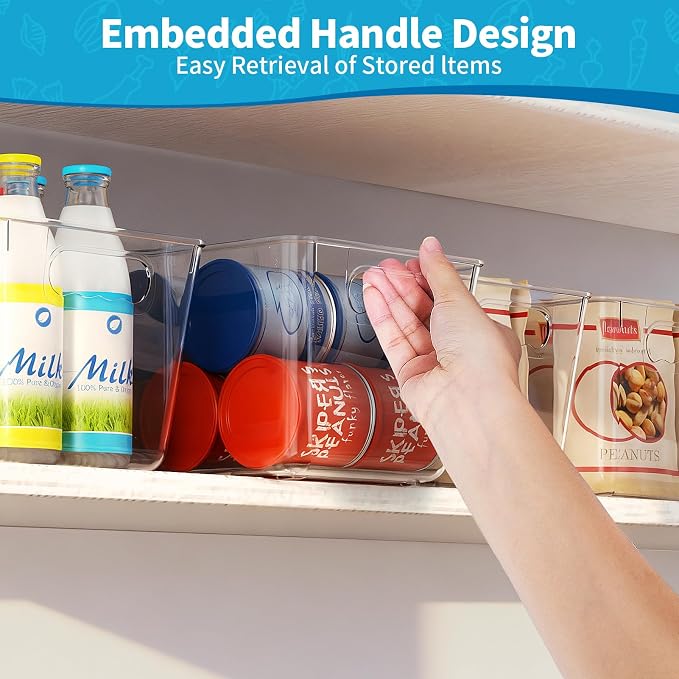 Clear Fridge Organizer Bins with Handles, 4 Pack Large 11.5×7.5×6 Inch | Clear pantry food storage bins with handles, ideal for kitchen, countertops, cabinets, fridge and freezer - Image 6