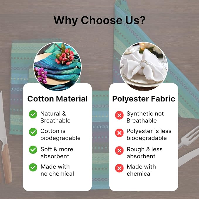 LFH Home Cotton Rich Cloth Salsa Napkin Set of 12 Washable Soft Durable Striped Table Napkins for Dining Wedding, Daily Use Reusable Eco-Friendly Fabric Napkins (18x18)-Teal Thanks Giving - Image 6