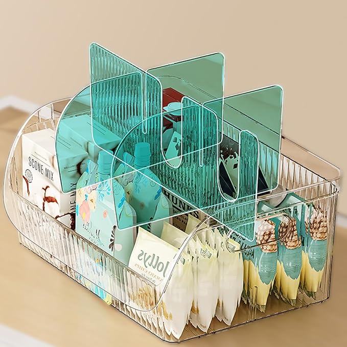 Large Snack Organizer for Countertop, Clear Snack Storage Bin | 13.7"×9.3"×6" for Kitchen Pantry, 6 Compartment Plastic Snack Bar with Dividers for Cabinet, Chip Packet Holder for Office - Image 6