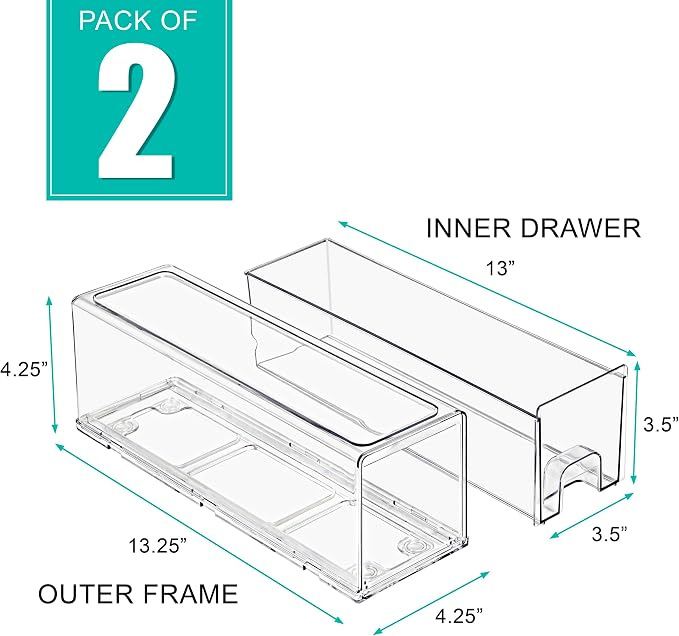 Sorbus Small Clear Stackable Storage Drawers – 2-Pack Plastic Organizer Bins with Handles – Stackable Pull-Out Storage Drawers for Closet, Pantry, Office, Bathroom, Craft, and Toy Organization - Image 3