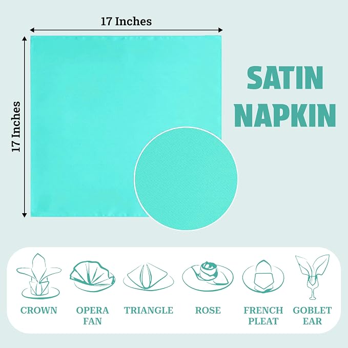 MDS® Pack of 150 Satin Napkins 12 x 12 Inch, Soft Silky Reusable Cloth Dinner Table Napkins for Wedding Décor, Reception, Birthday, Parties, Banquets, Catering, Restaurants & Hotel - Mint - Image 4