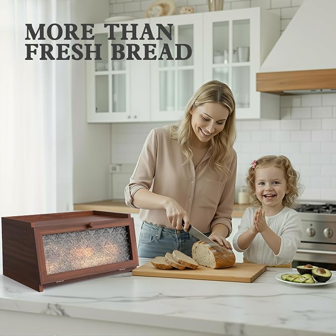 LOHASOK Bread Box for Kitchen Countertop,Brown Begonia | Large, Farmhouse Bread Container Holder Storage, Acrylic translucent window - Image 5