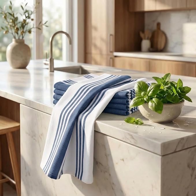 Urban Villa Kitchen Towels Cotton Dish Towels 20”x30” (Set of 6) Blue White - Image 6