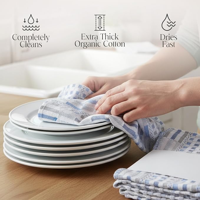 Sea Pines Kitchen Towels, Pack of 4 - Sea Blue | 100% Organic Cotton, Stain-Resistant Multipurpose Dishcloths, Thick and Absorbent, for Wiping, Cleaning and Drying Dishes - Image 5