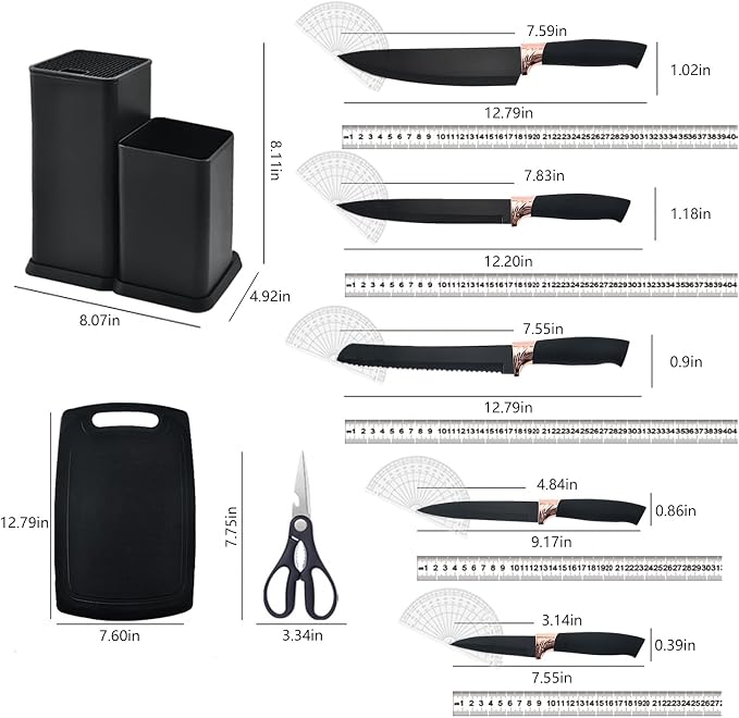 Cooking Utensils Set,19 Kitchen Set Utensils Set with 11 Pieces Spatula Cooking Utensils,Heat Resistant Silicone Utensils 6 Piece Sharp Knife Set 2 Pieces Utensil Cutting Board (Black 19 PCS Set) - Image 6