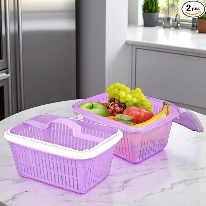 Go Hooked Multipurpose Plastic Storage/Gift Basket With Net Cover | Stylish Basket With Zip Net Cover Pack Of 2 (Purple) by Go+Hooked