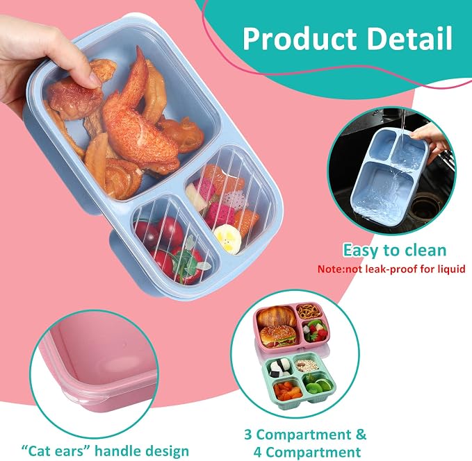 Yaomiao 16 Pack Bento Lunch Box 3 and 4 Compartment Wheat Straw Meal Prep Containers Divided Snack Containers Plastic Reusable Food Storage with Transparent Lids for Work Travel Picnic - Image 3